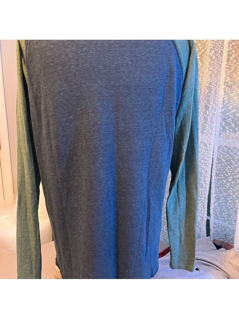Marine Layer Raglan Shirt Mens M/L Blue Green Long Sleeve Tee Double Knit
